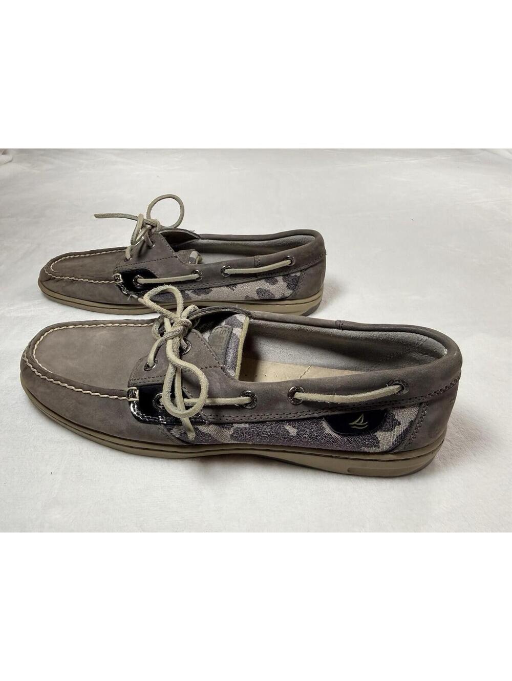 Sperry Top-Sider Gray Suede Animal Print / Camo Boat Shoes Women 10 Preppy